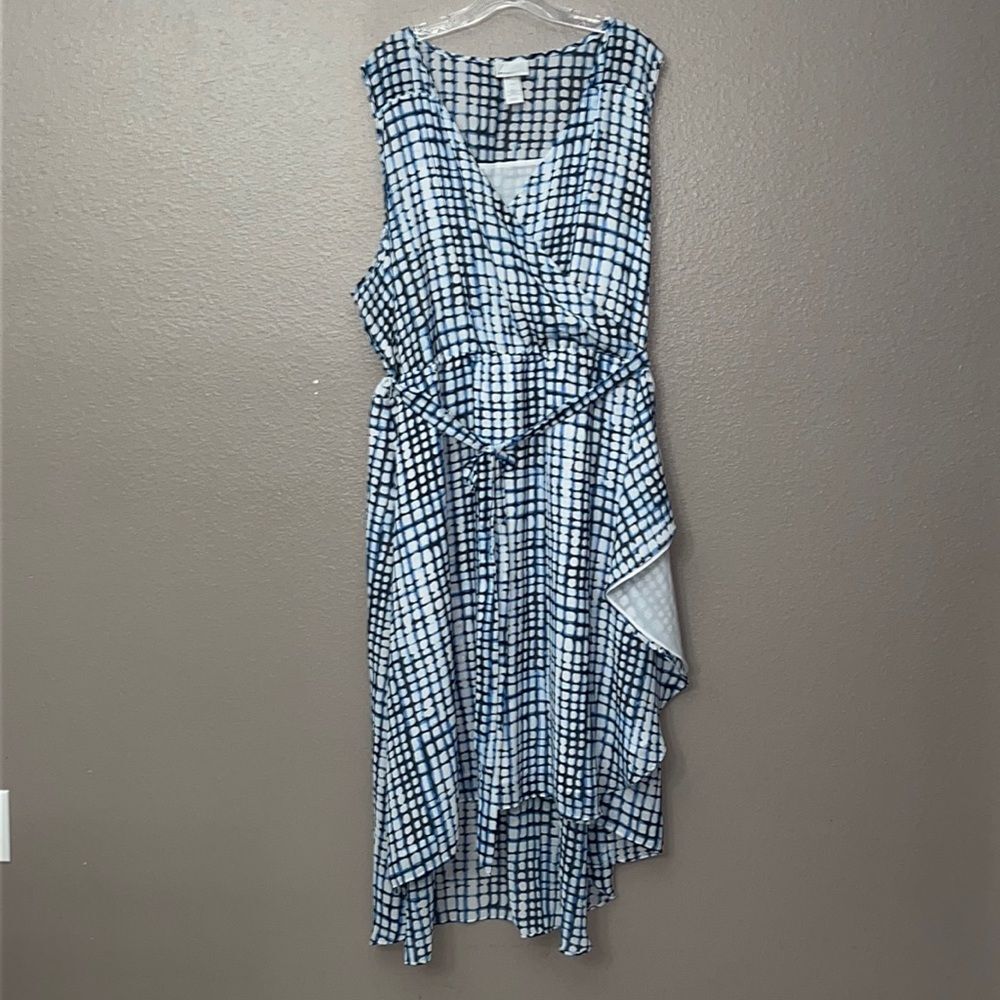 Lane Collection mock wrap Belted Sleeveless abstract square print Dress 4X